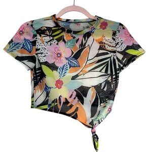 OLD NAVY Colorful Floral Knot-Front Swim Top XS